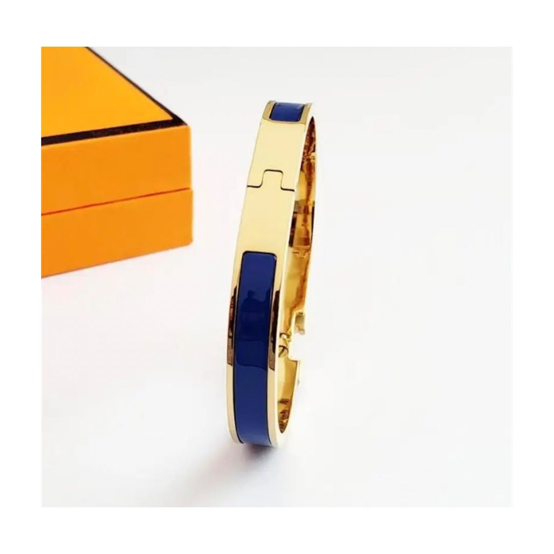 HERMES Clic H Bangle Metal Bracelet Blue