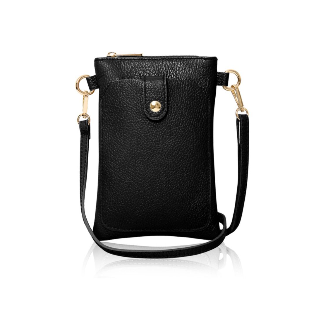 black leather crossbody phone bag