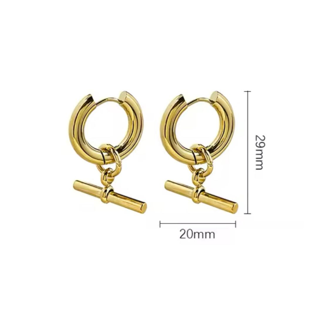 Stainless Steel Gold T Bar Huggie Hoop Earrings