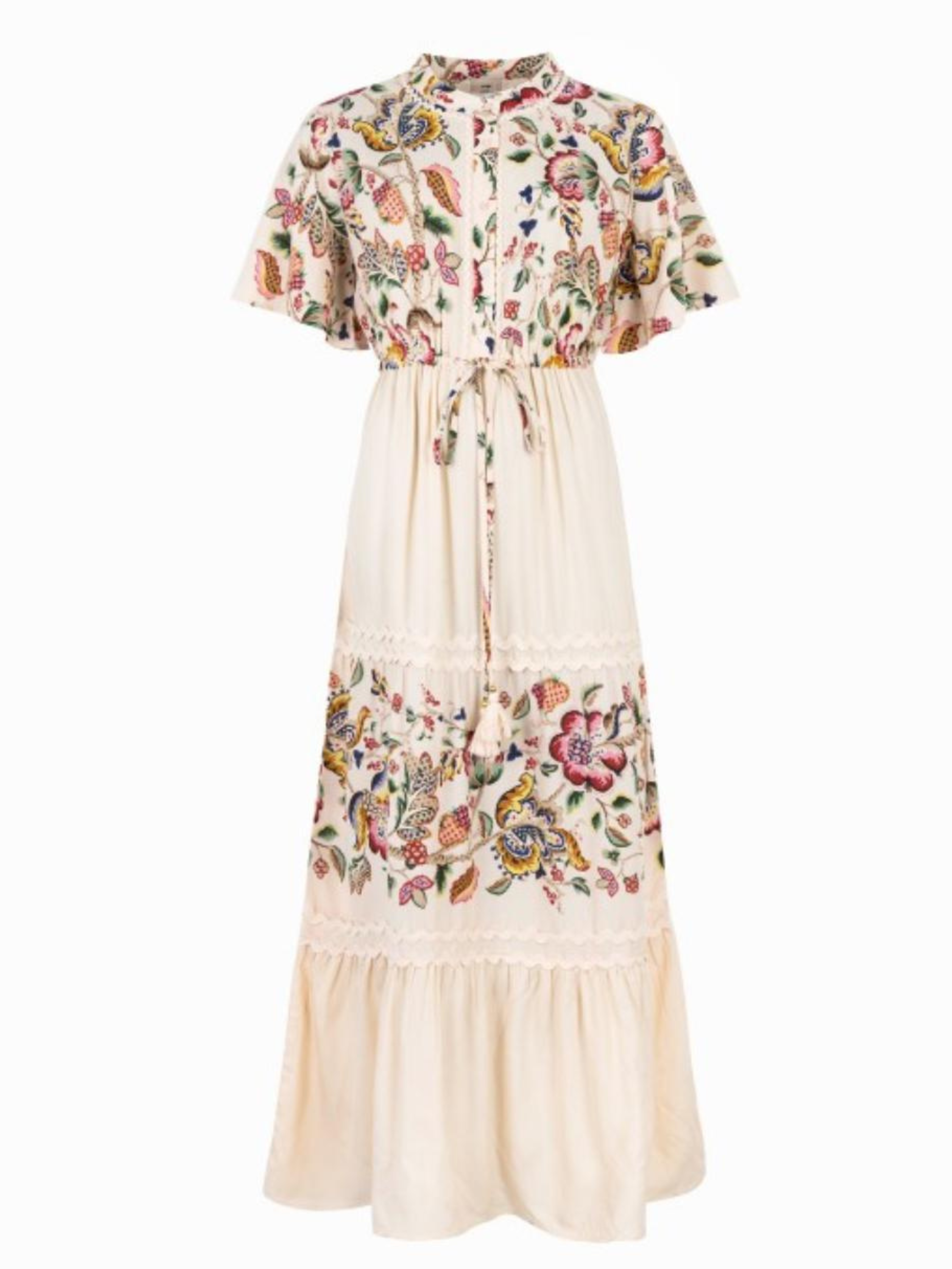 Omael Cream Short Sleeve Gypsy Maxi Dress