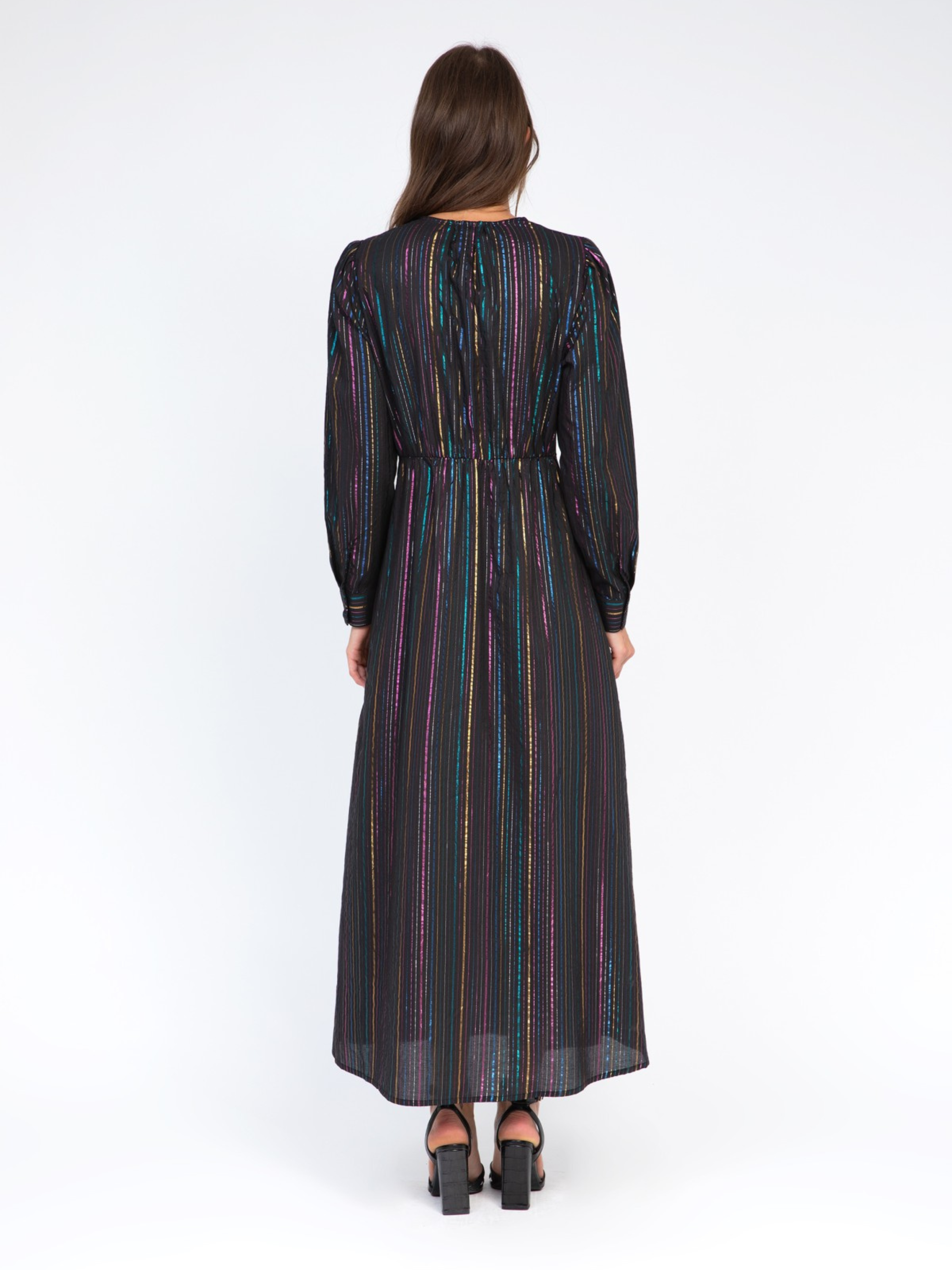 Ozane Black Rainbow Lurex Long Sleeve Maxi Dress