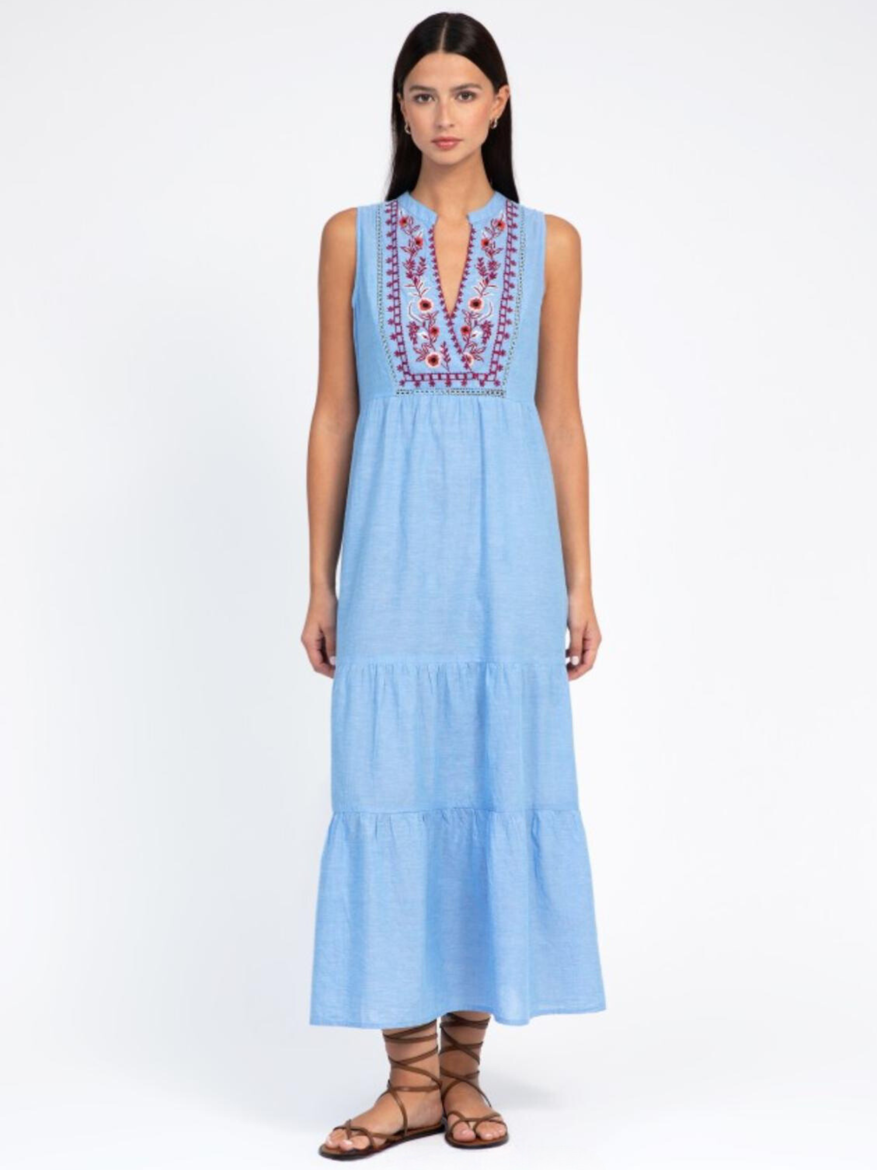 Oskary Blue Sleeveless Embroidered Maxi Dress
