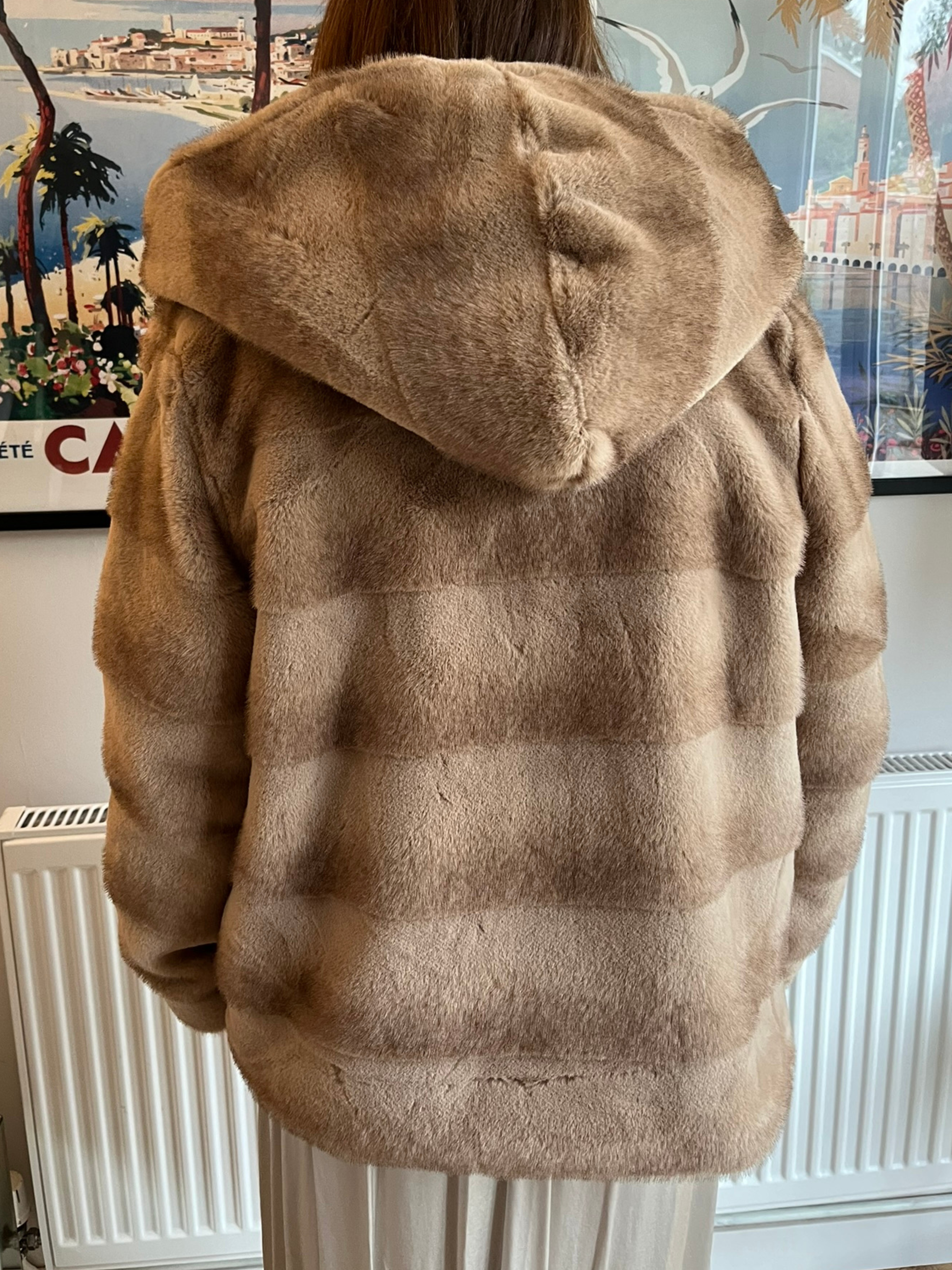 GOLD & SILVER | Camel Faux Fur Vegan Hooded Jacket