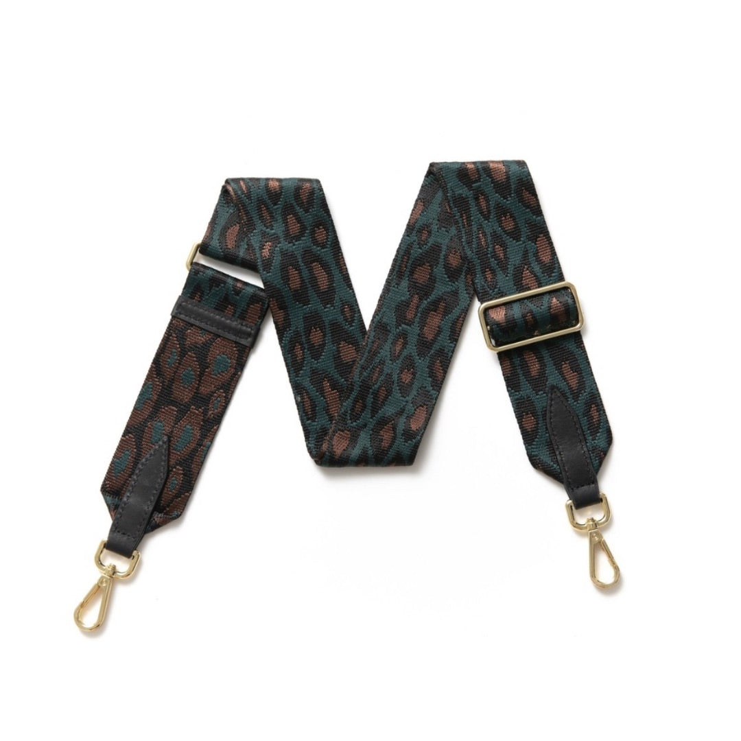 Dark Green and Brown Animal Print Bag Strap