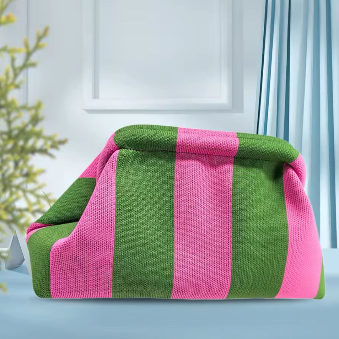 Pink Green Dumpling Stripe Clutch Bag