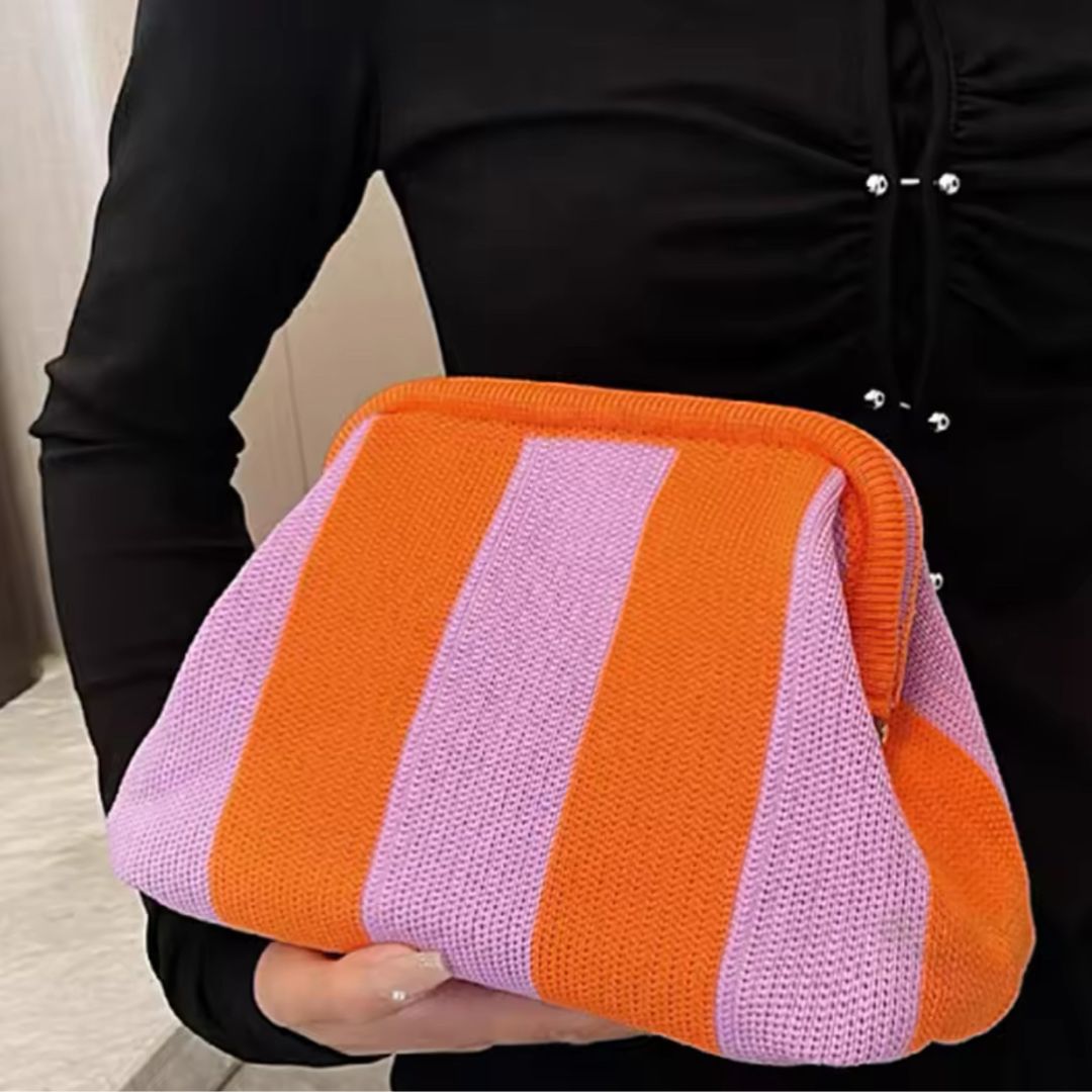 Dumpling Clutch Stripe Bag in Pink Orange