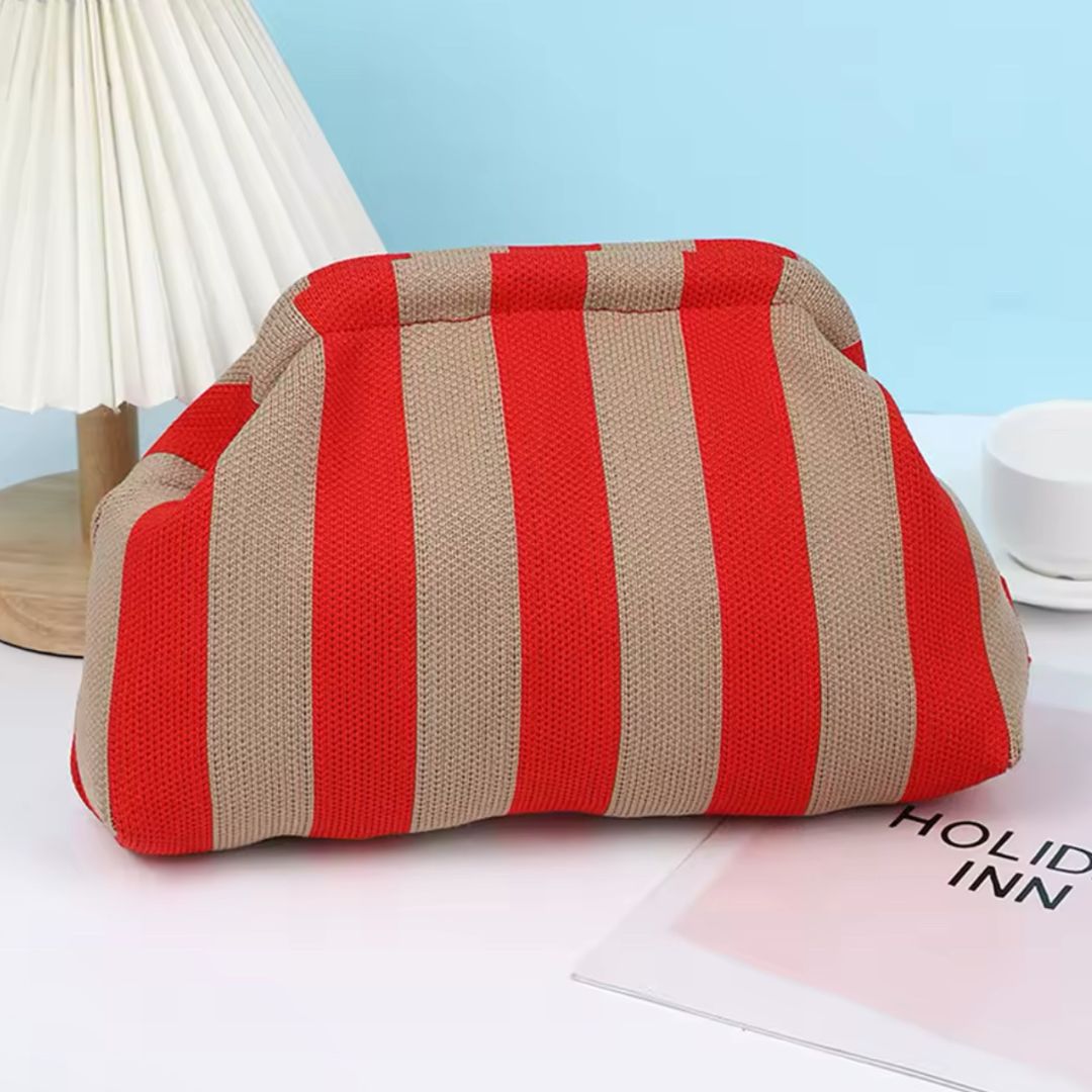 Dumpling Stripe Clutch Bag Red and Natural