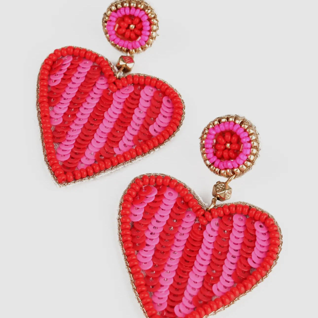 Red and Pink beaded heart earrings my doris