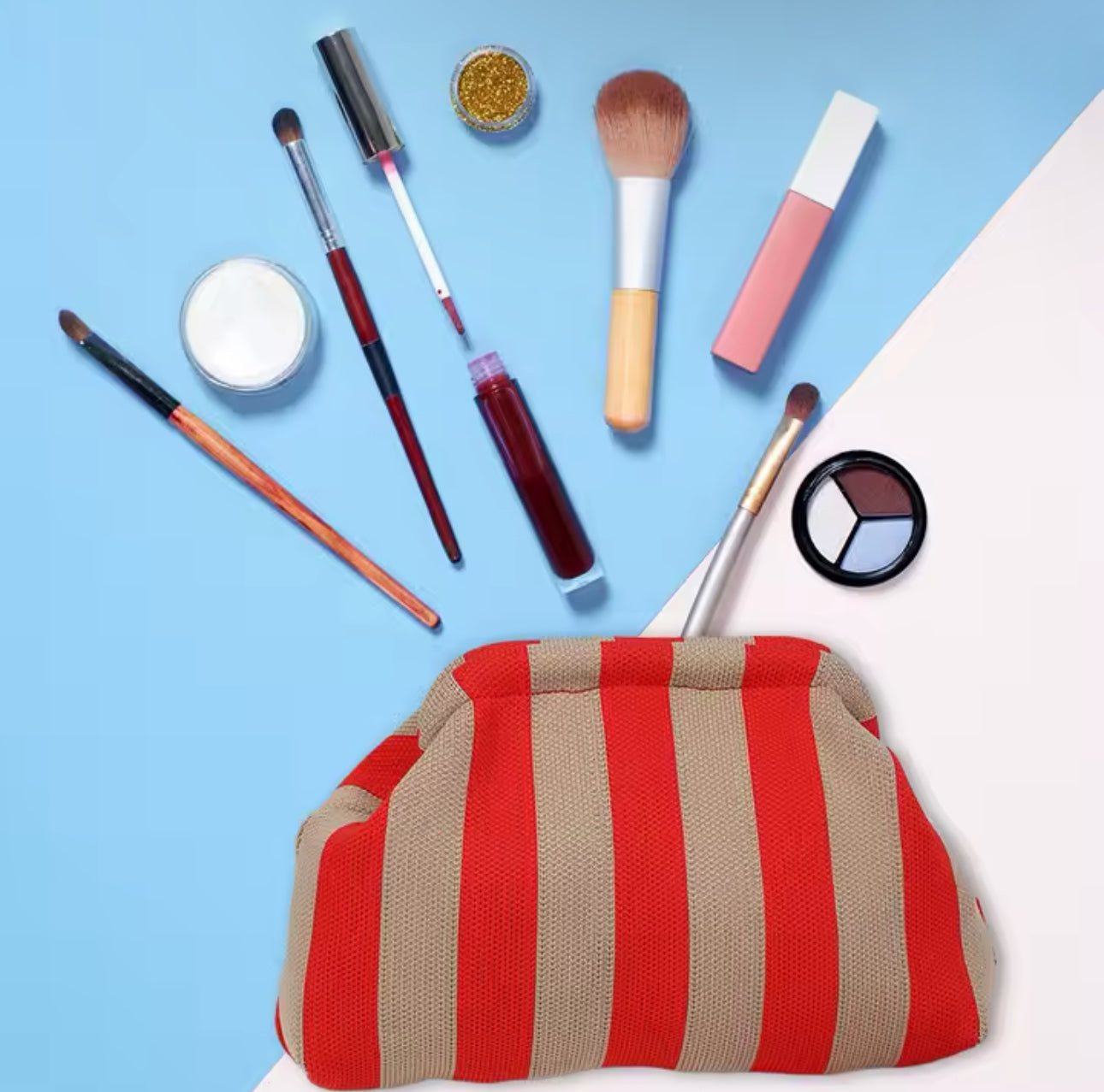 TORIA LEE | Red and Natural Stripe Dumpling Clutch Bag