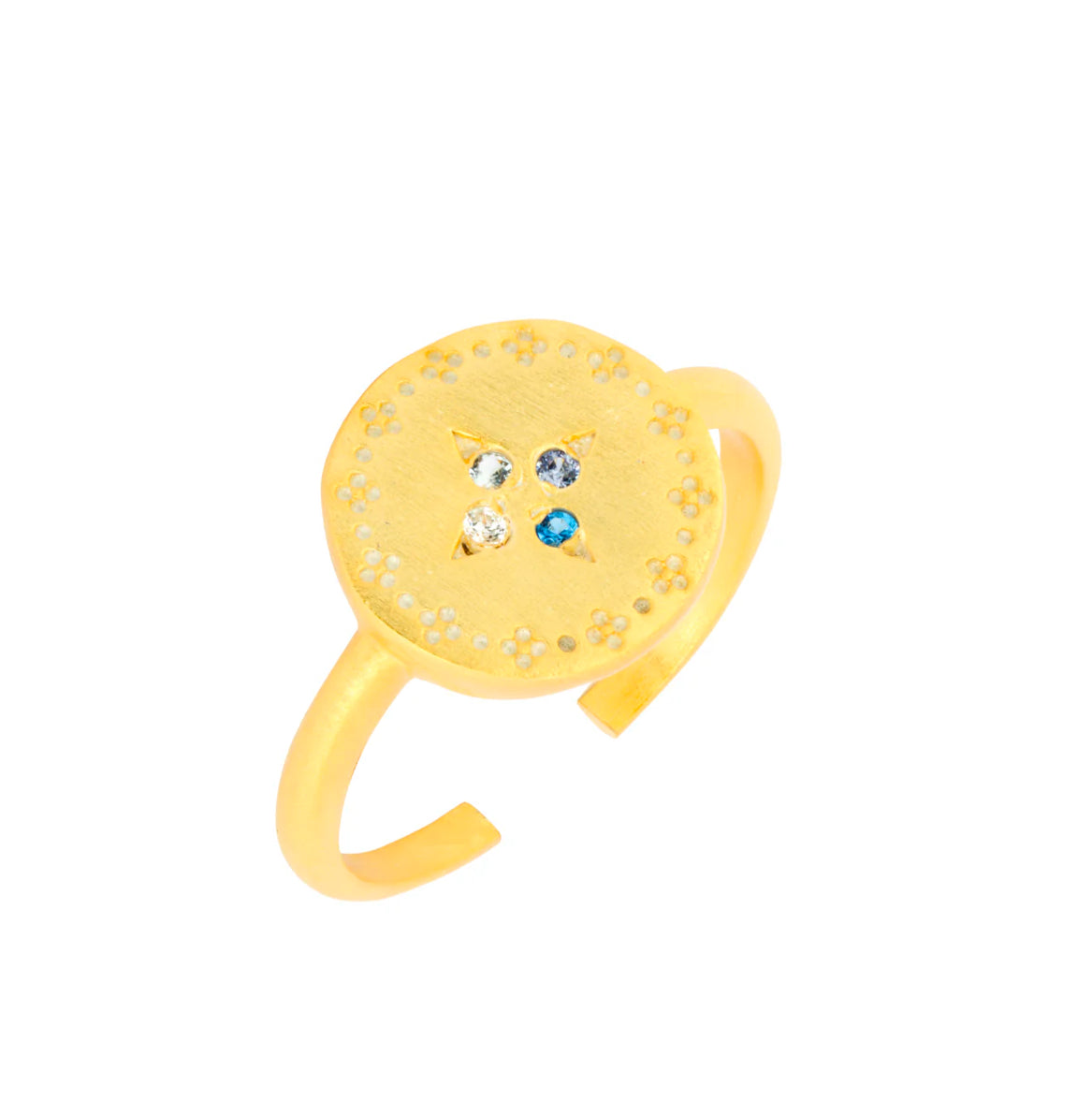 Blue Topaz Gold Adjustable Ring Ashiana London