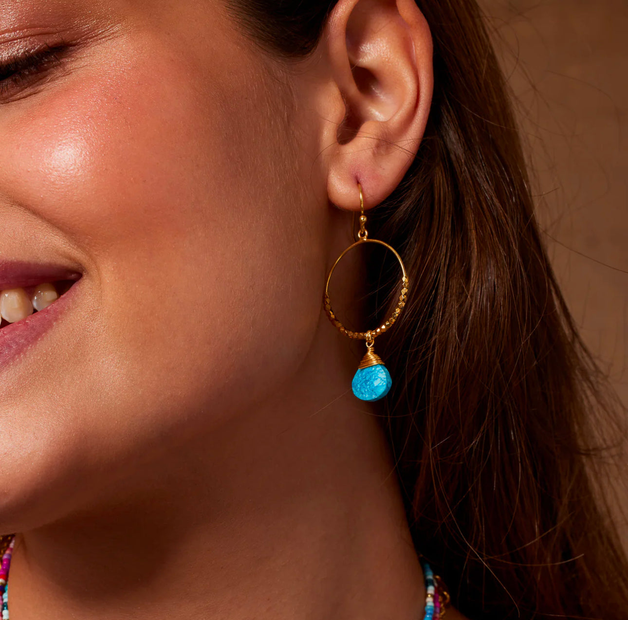 Gold Hoop Turquoise Gemstone Drop Earrings Ashiana London