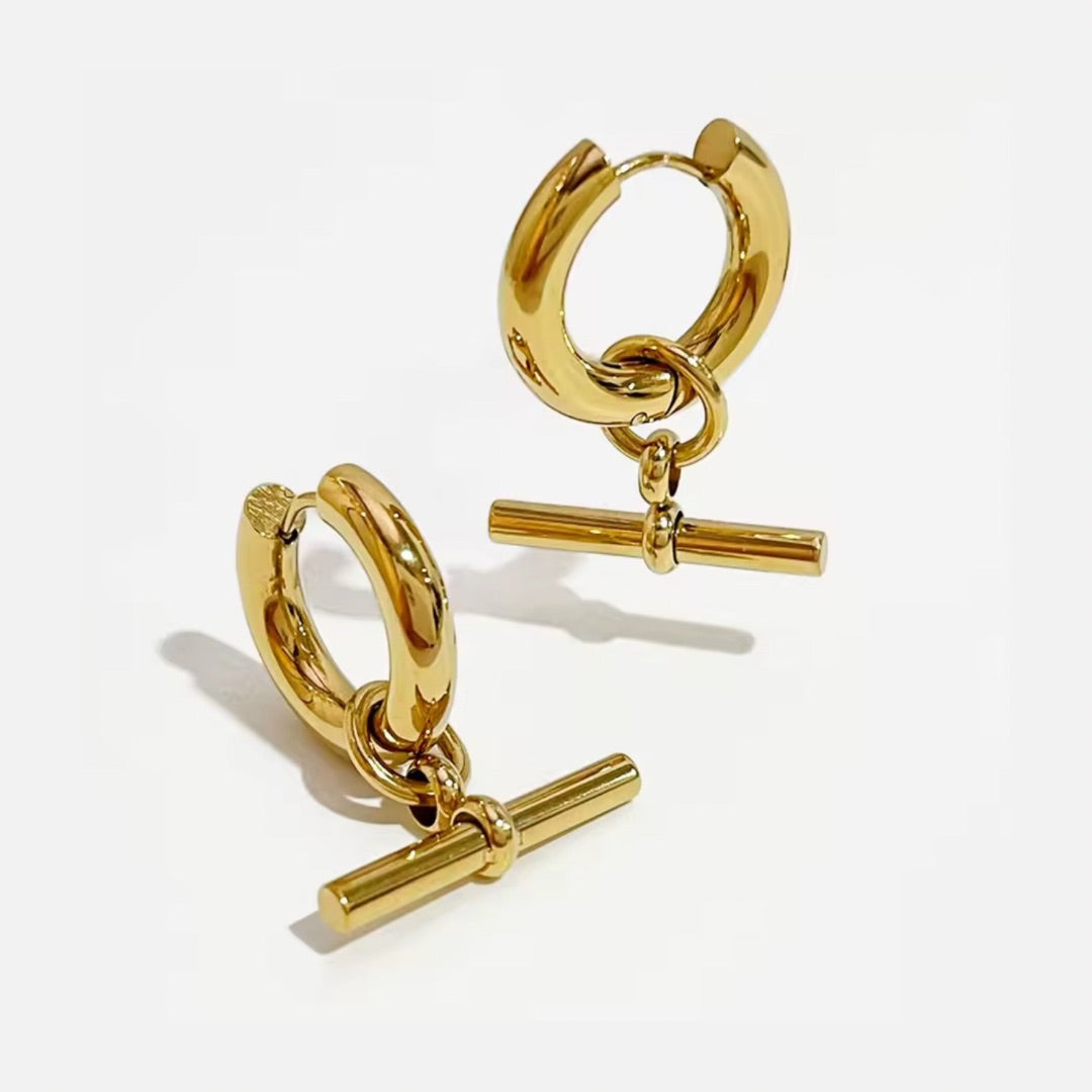 Gold T Bar Waterproof Earrings