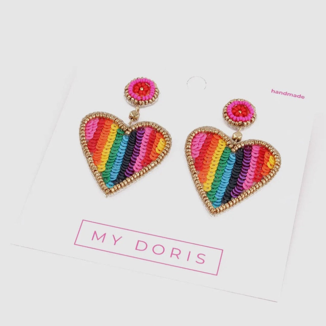 My Doris stripe rainbow heart earrings valentines