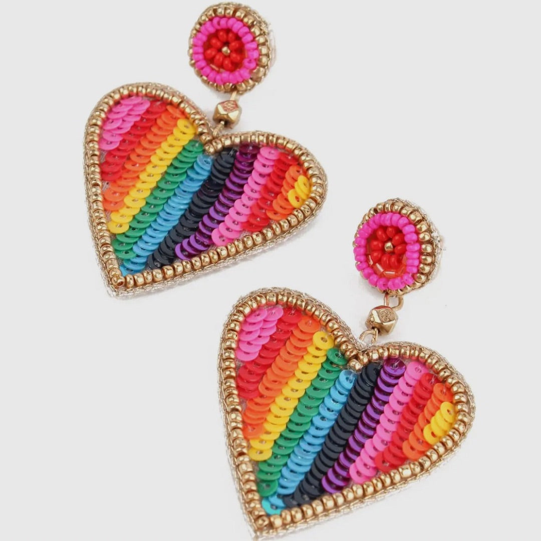 My Doris Rainbow Beaded Stripe Heart Earrings