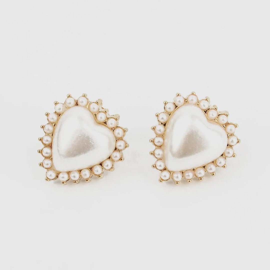 My Doris Pearl Crystal Stud Heart Earrings Valentines