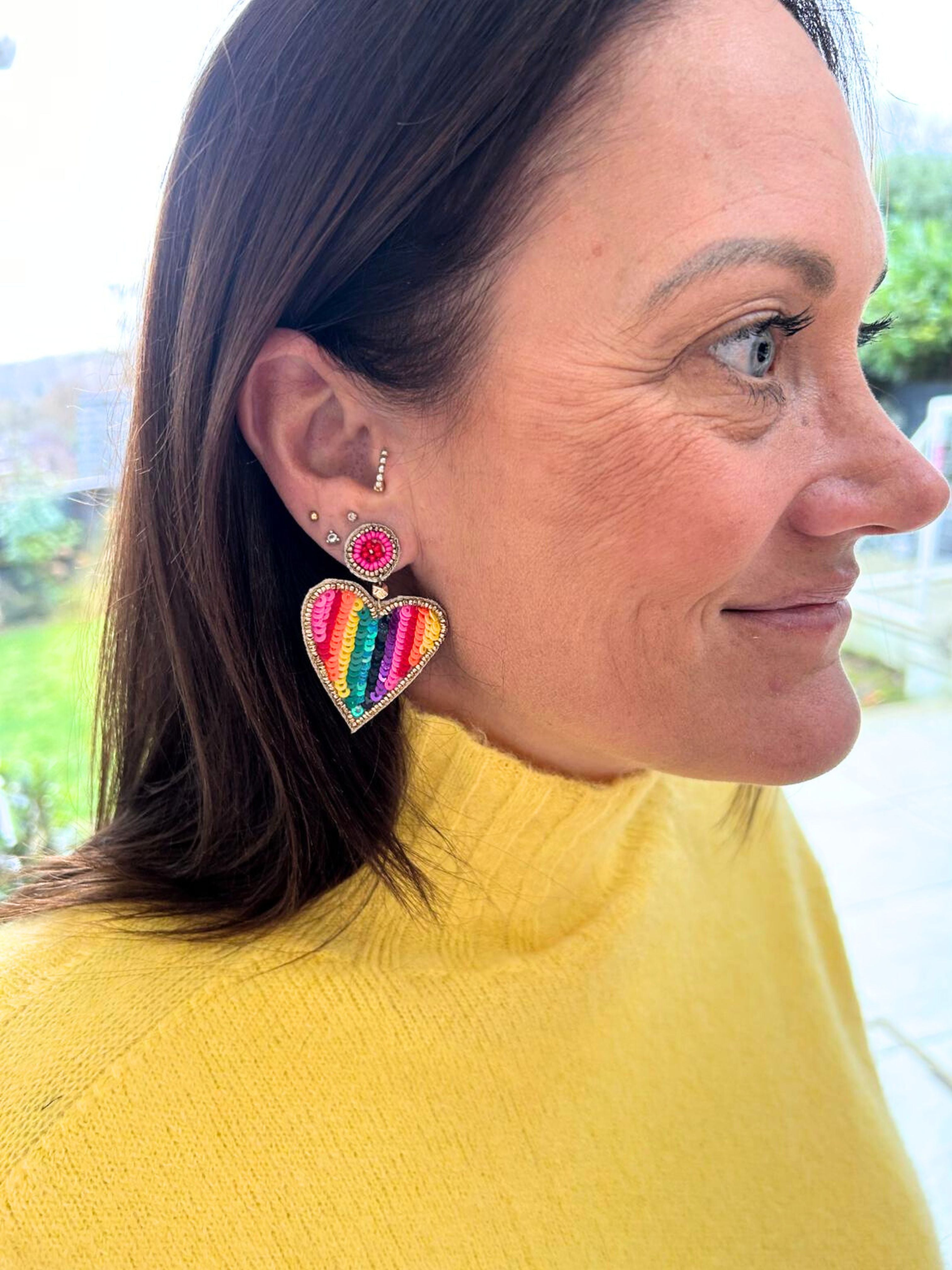 MY DORIS | Rainbow Stripe Beaded Heart Earrings