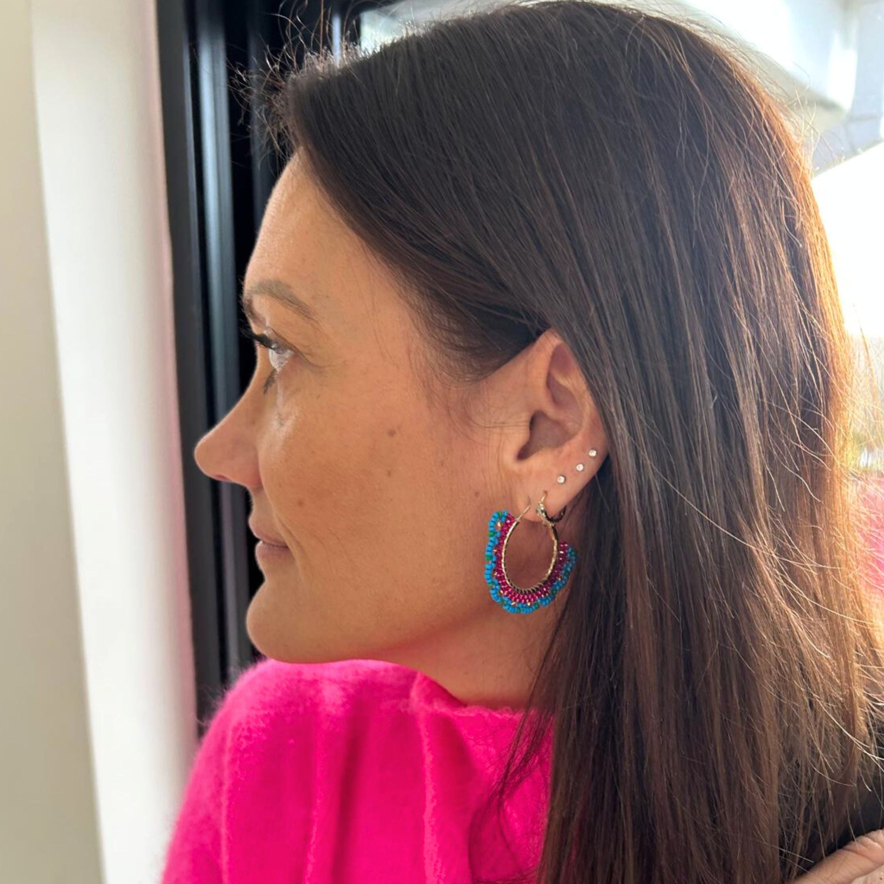 MY DORIS | Blue & Pink Beaded Hoop Earring