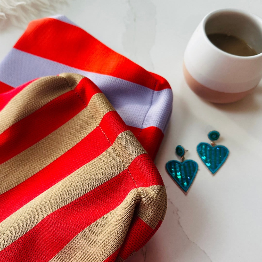 TORIA LEE | Red and Natural Stripe Dumpling Clutch Bag