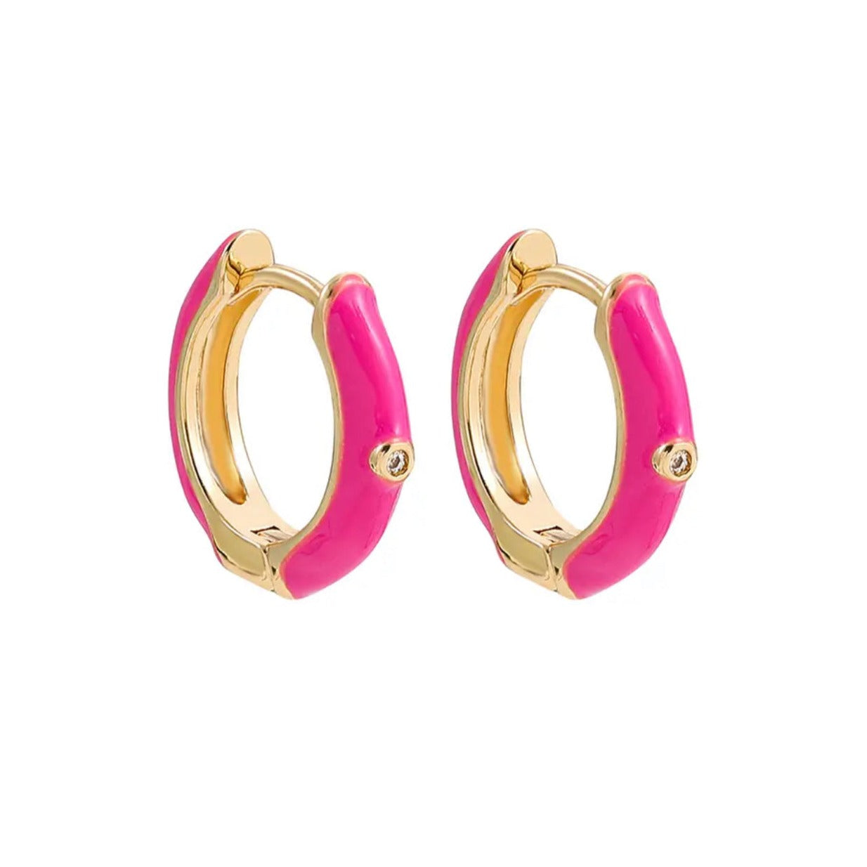 Neon pink huggie hoop earrings