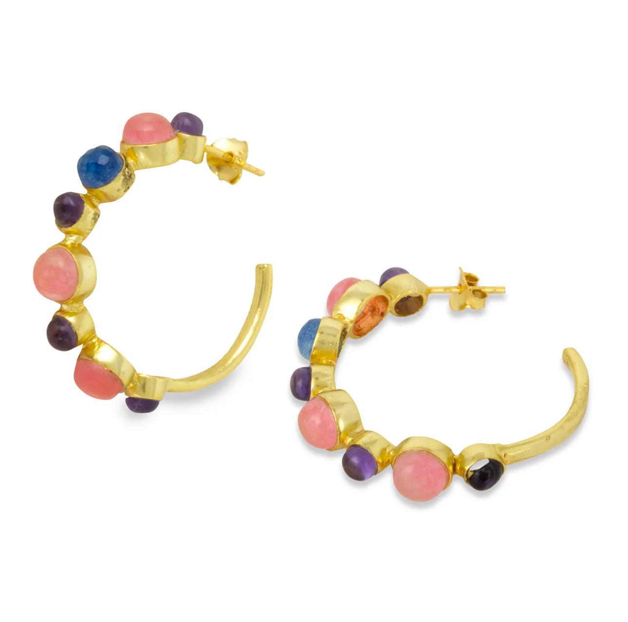 Linden Gold Hoop Pink Gemstone Earrings