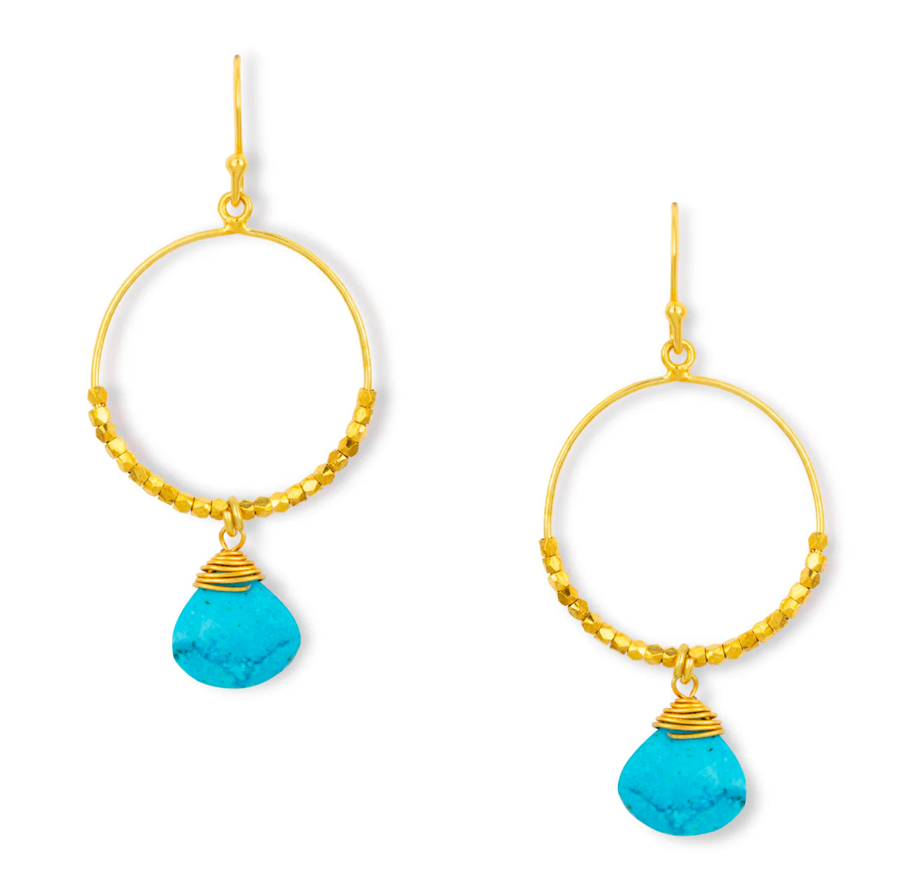 Marie Gold Hoop Turquoise Gemstone Drop Earrings