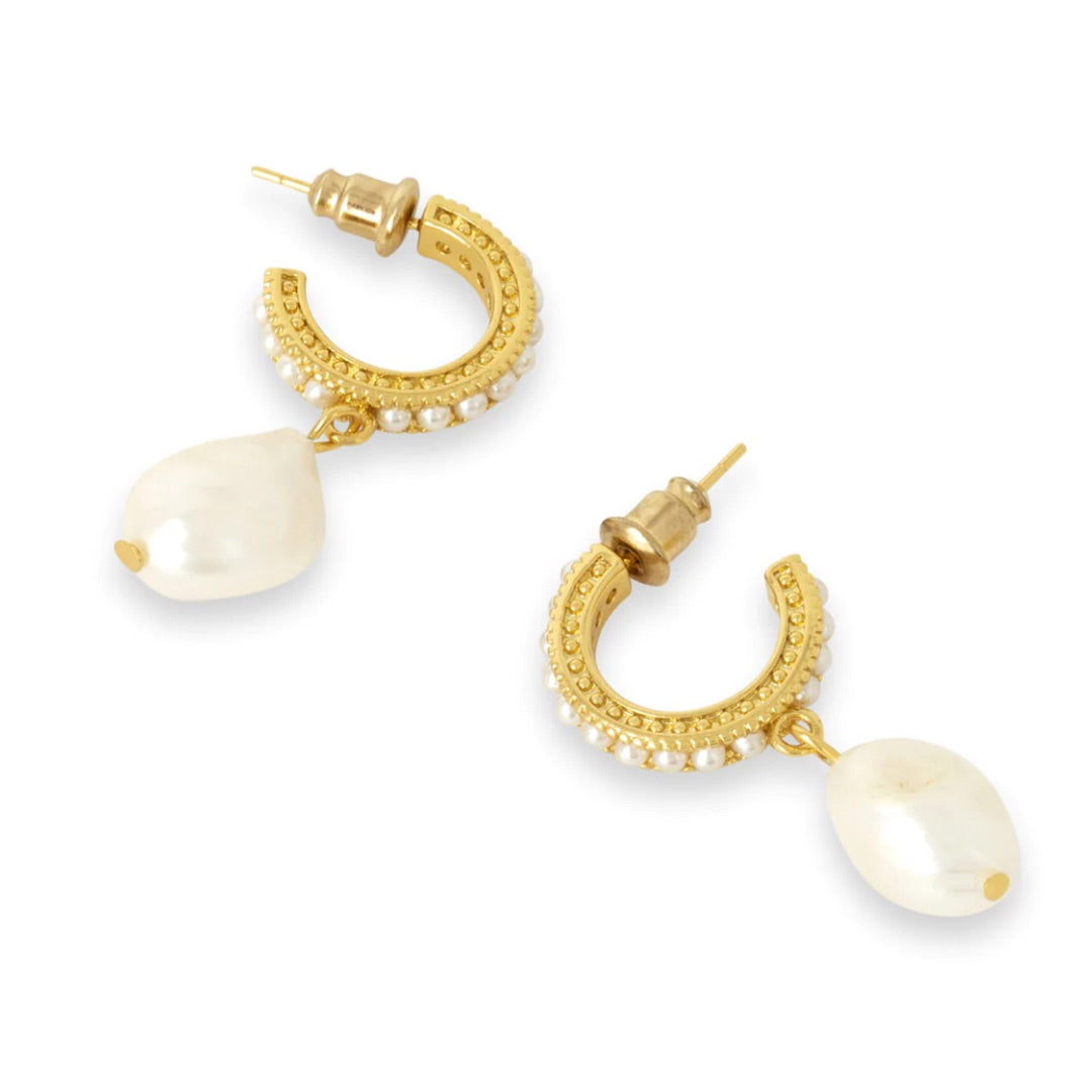 Meera Pearl Huggie Earrings Toria Lee