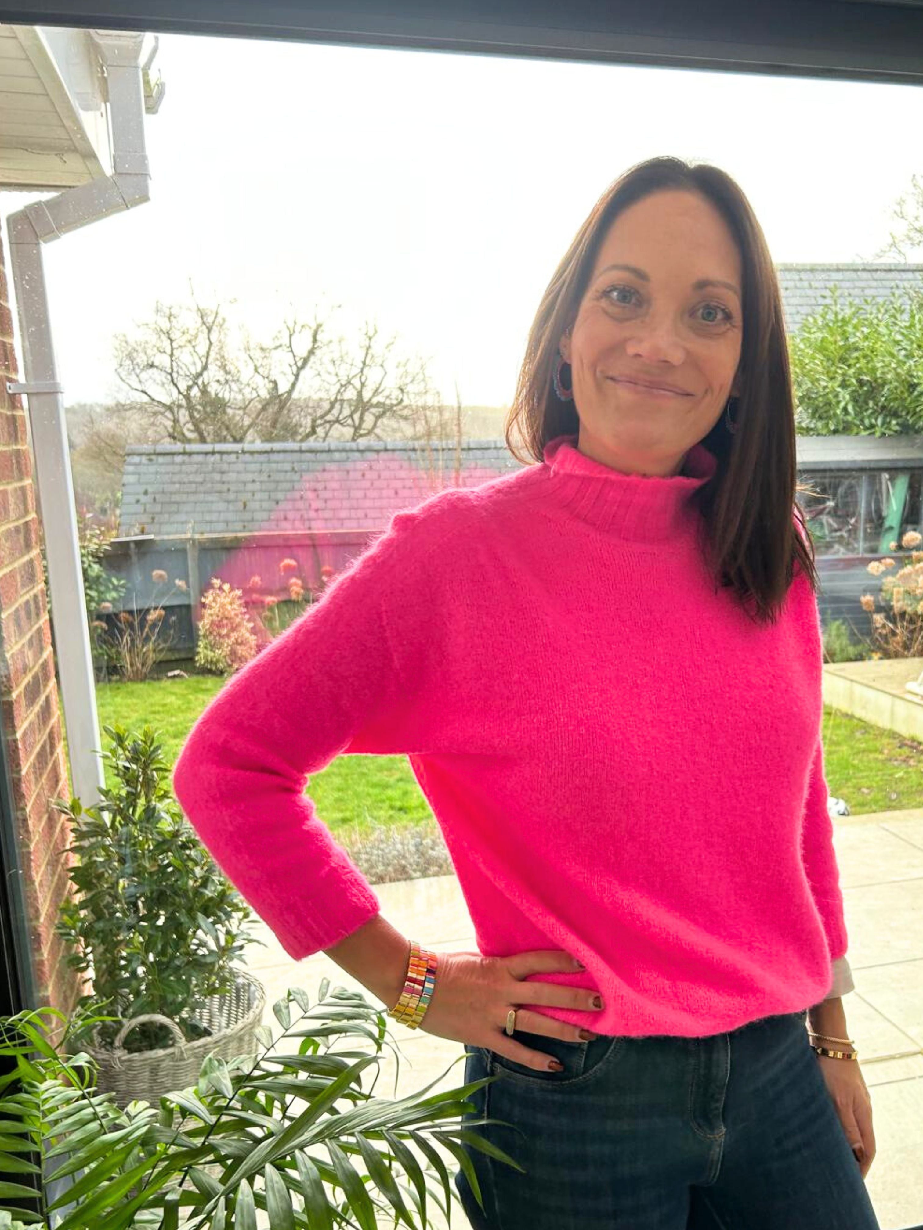 Neon Pink Funnel Neck Alpaca Jumper