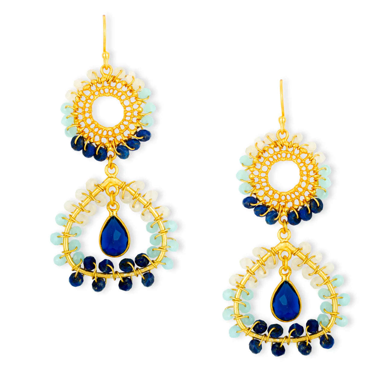 Tate Sunburst Beaded Earrings Navy & Aqua Ashiana London