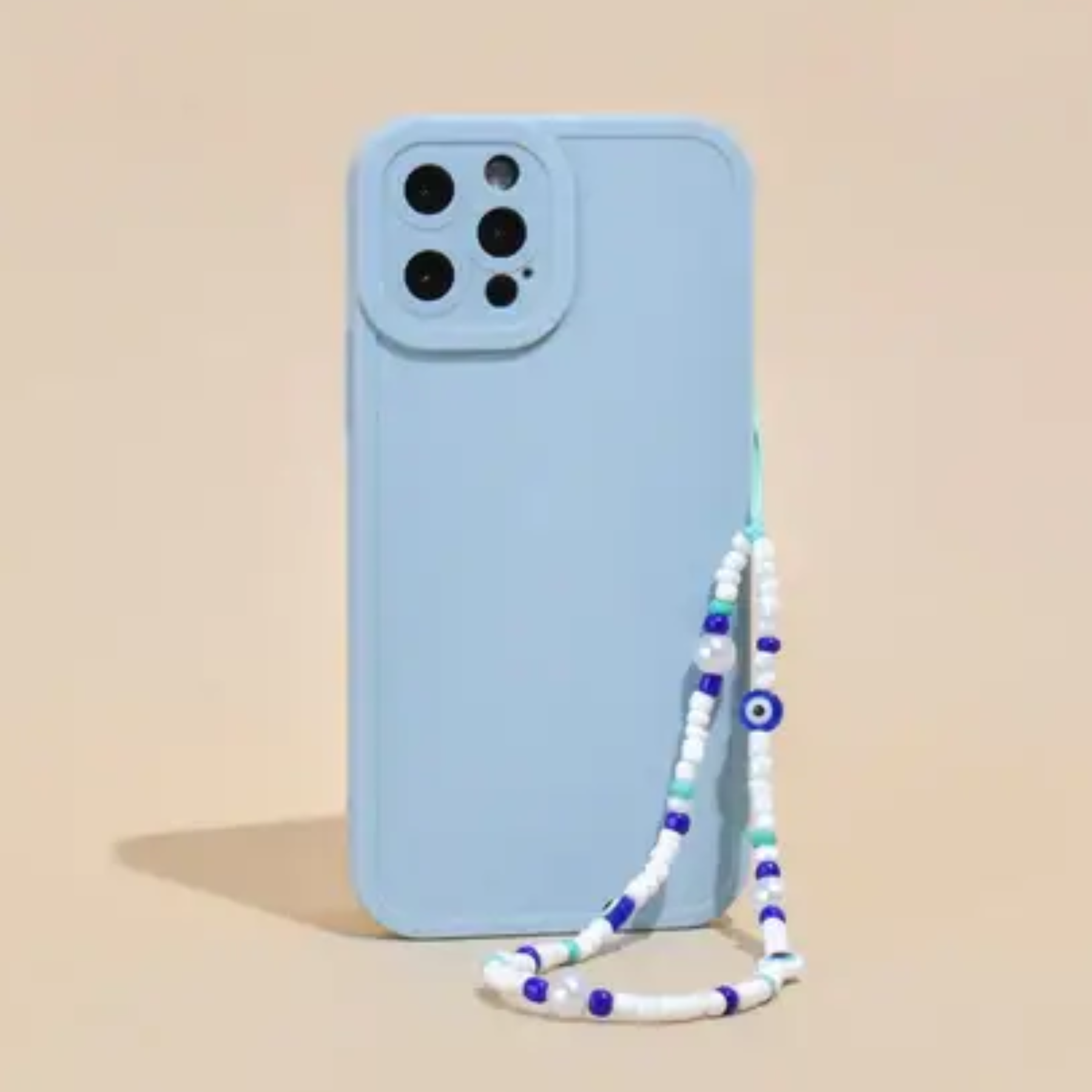 Beaded Blue and White Evil Eye Phone Strap