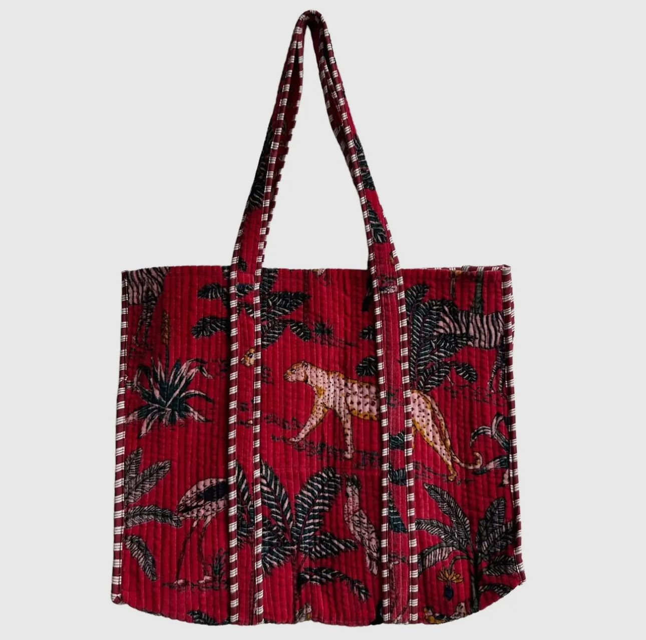 Red Jungle Quilted Tote Bag