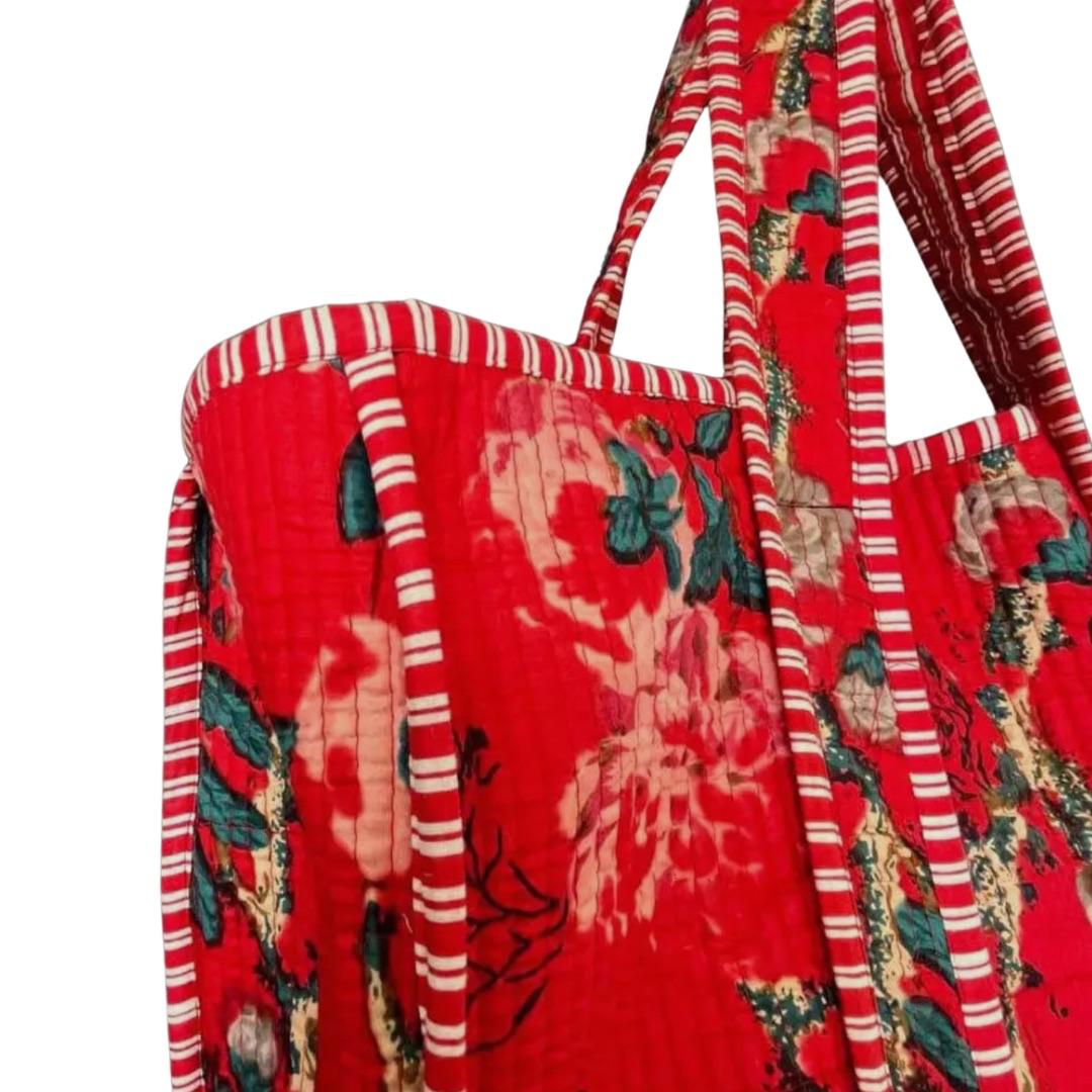 Red high quality Floral tote Shopping bag