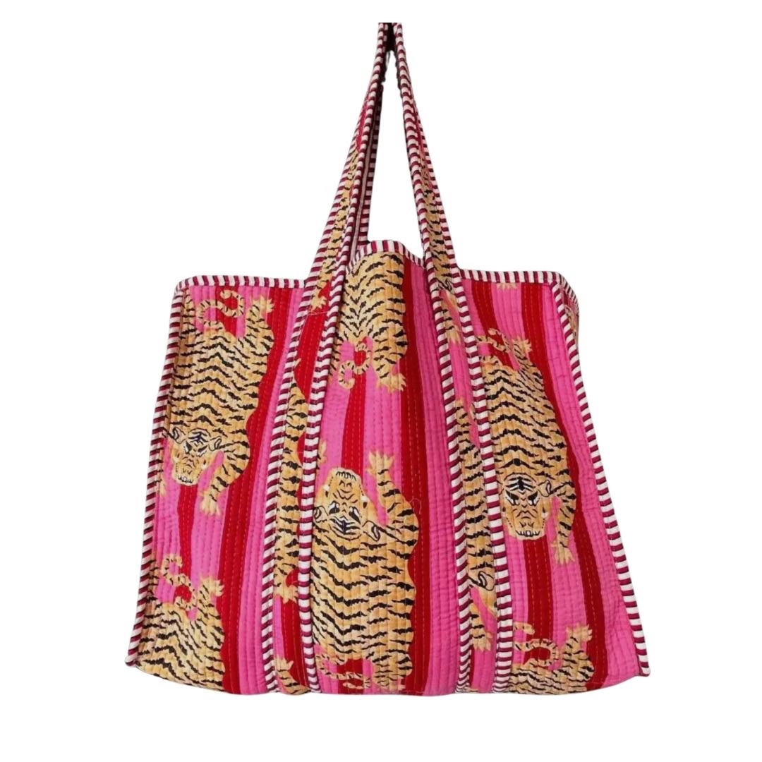 Pink Tiger Quilted Reversible Cotton Tote Bag