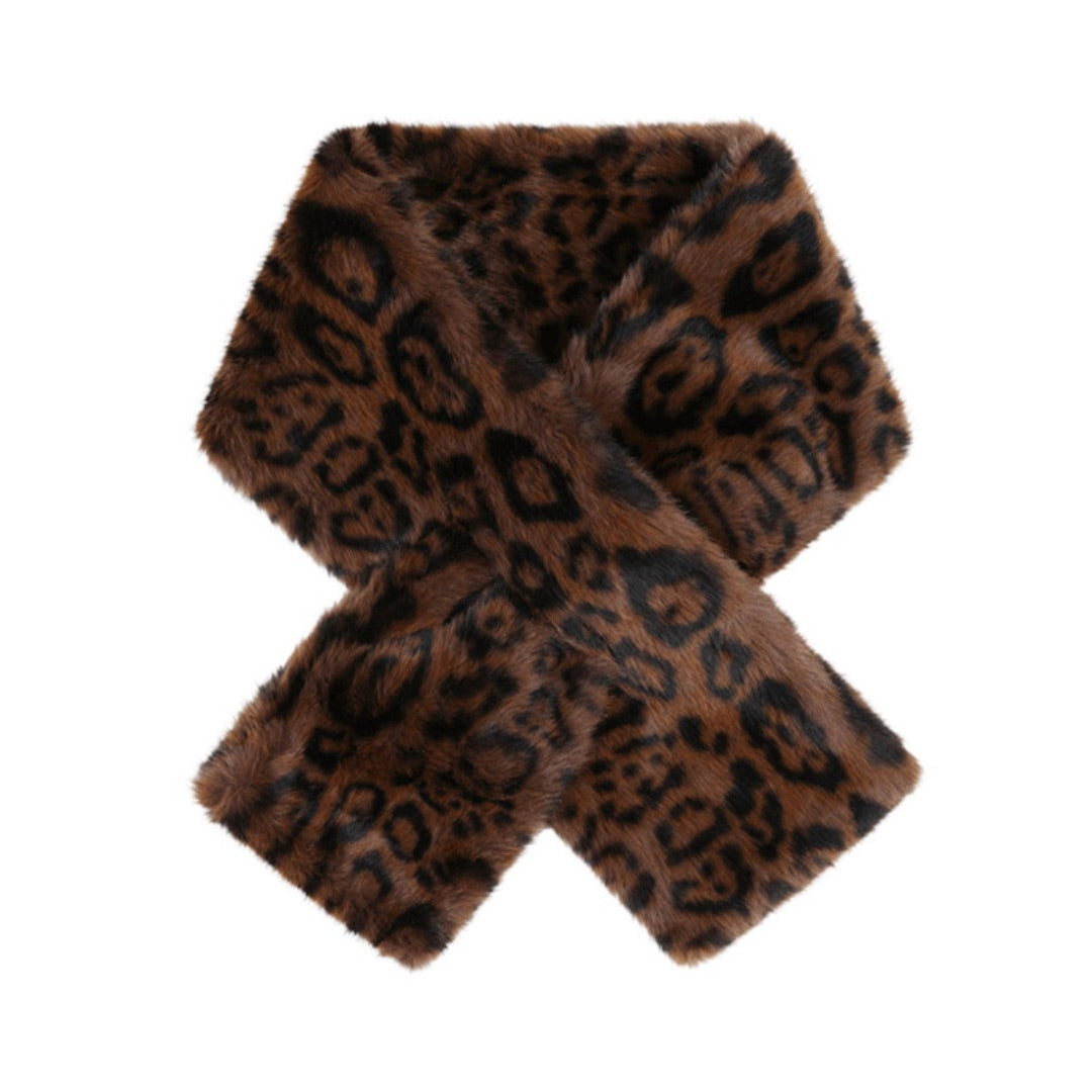 Animal Print Faux Fur Brown Scarf