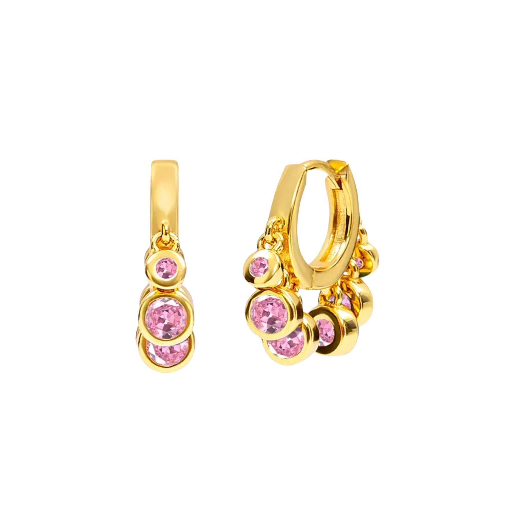 Gold Pink Charm Huggie Hoop Earrings