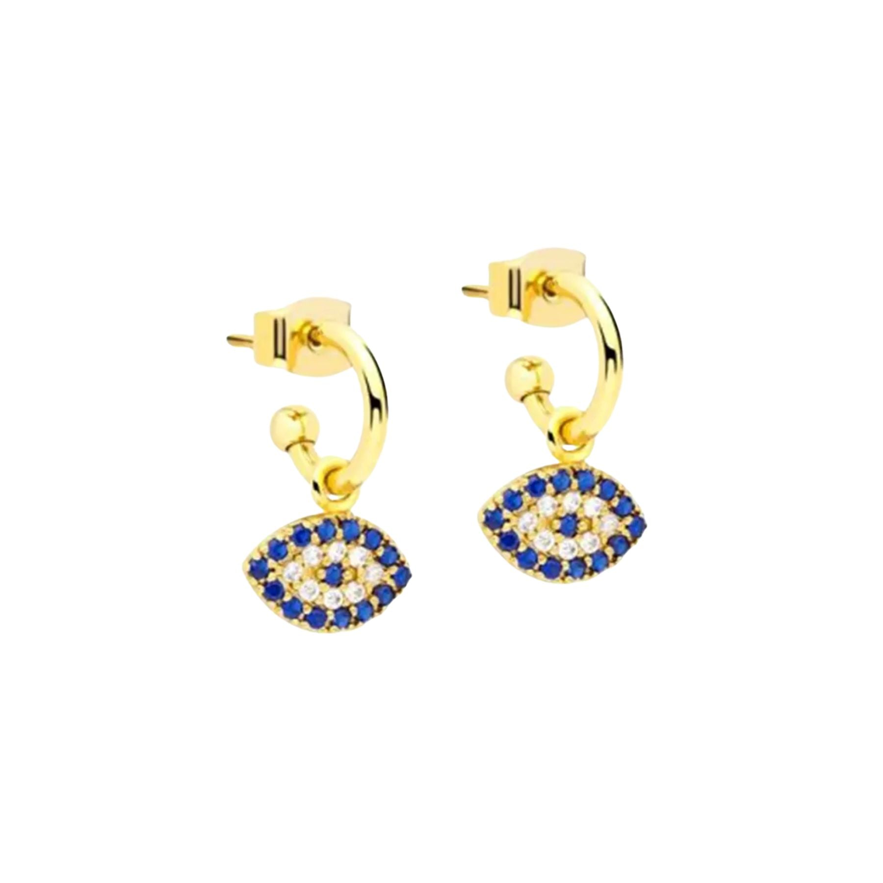 Blue Gemstone Evil Eye Gold Half Hoop Earrings