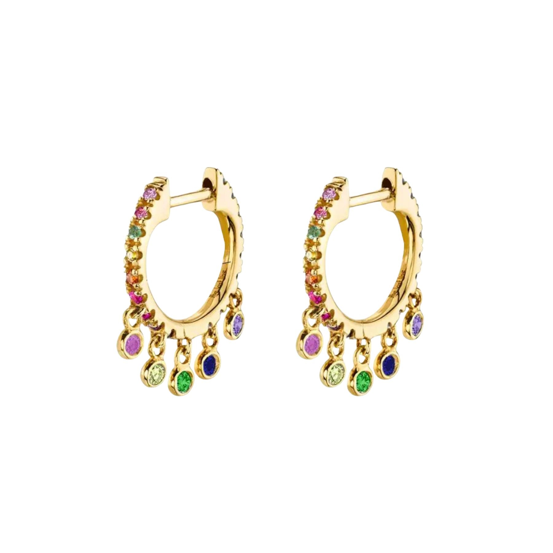 Gold Gemstone Charm Huggie Hoop Earrings