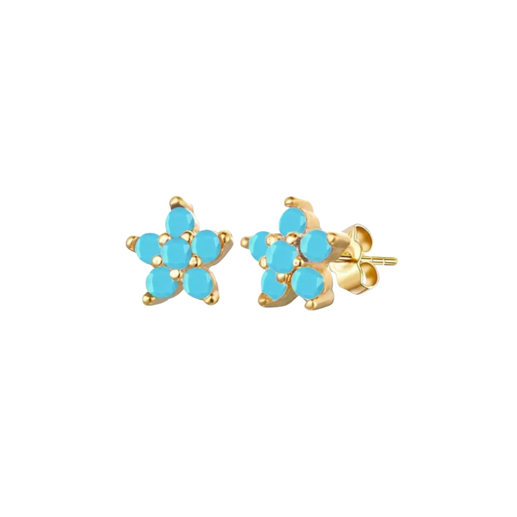 Turquoise Flower Gold Stud Earrings